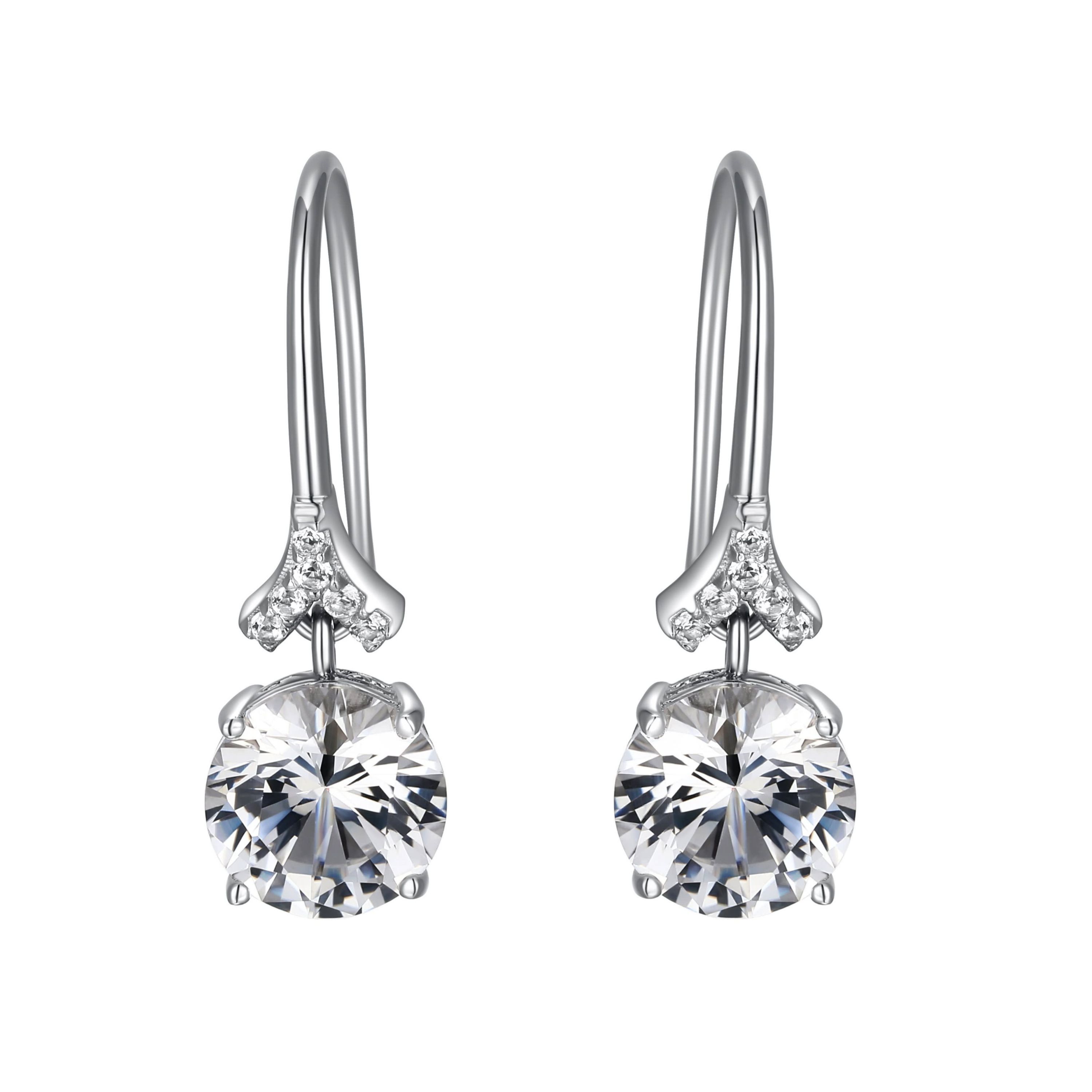 Rhodium Plated Sterling Silver Moissanite Fishhook Earrings