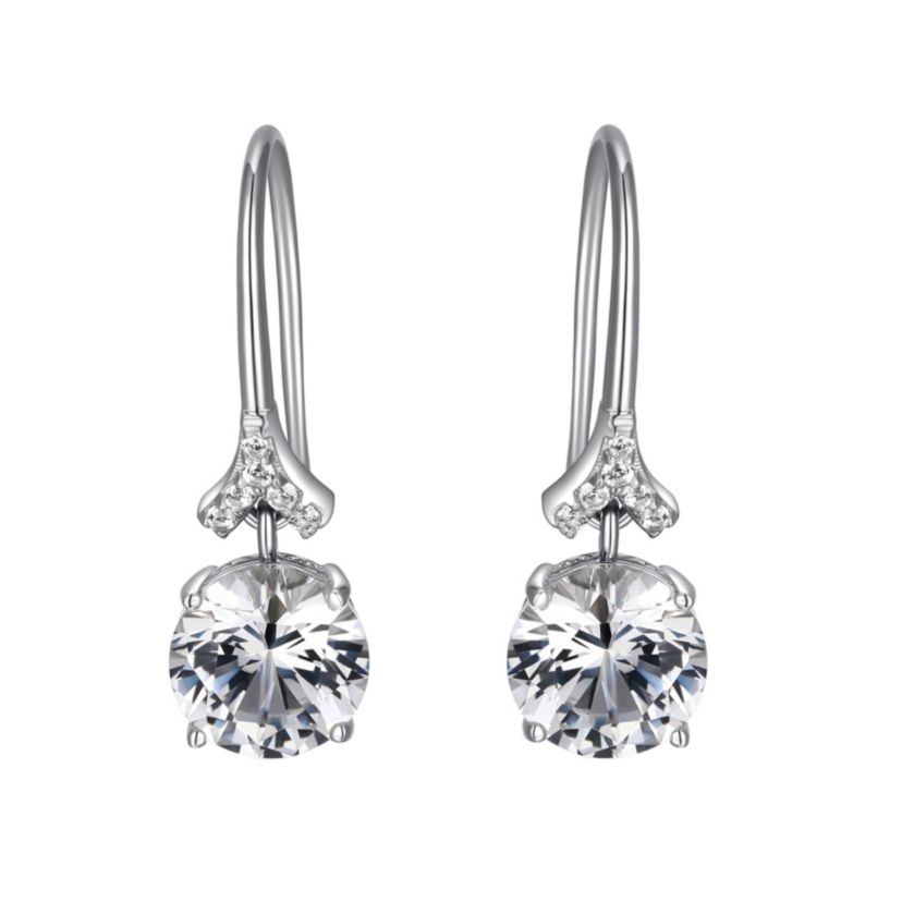 Rhodium Plated Sterling Silver Moissanite Fishhook Earrings