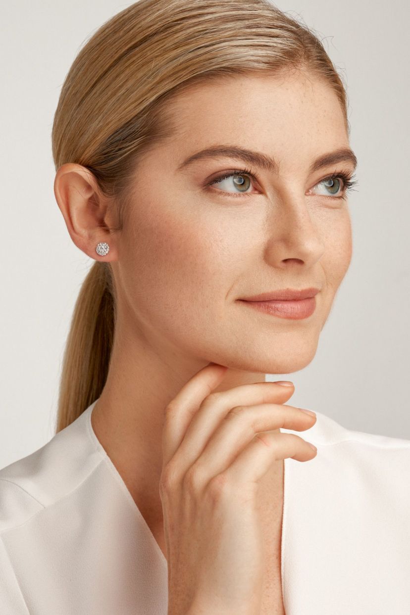 1/2 CT TW Lab Grown Diamond Stud Earrings in Rhodium Plated Sterling Silver