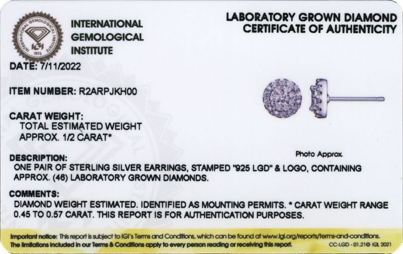 1/2 CT TW Lab Grown Diamond Stud Earrings in Rhodium Plated Sterling Silver