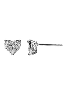 Paj Lab Created Platinum Over Sterling Silver Heart Stud Earring Featuring 1/3 Ct Tw Lab Grown Diamond