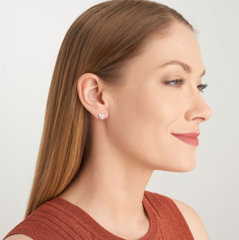 Lab Created 3/8 CT TW Lab Grown Diamond Heart Earrings in Platinum Over Sterling Silver