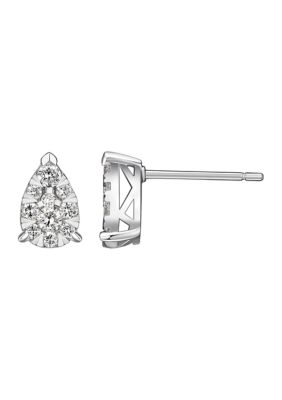 LuxLab Lab Created Rhodium Over Sterling Silver Pear Shape Earring Featuring 1/2 CT TW Lab Grown Diamond, White