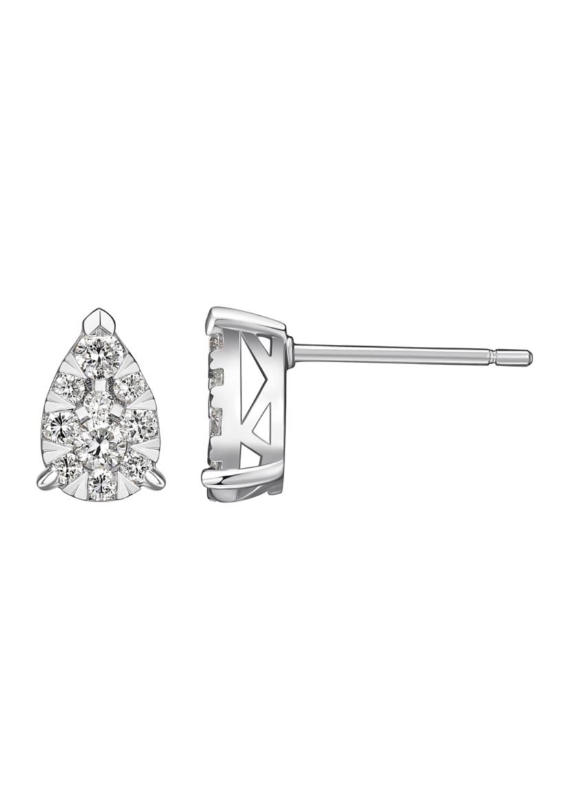 Lab Created Platinum Over Sterling Silver Pear Shape Earring Featuring 1/2 CT TW Lab Grown Diamond