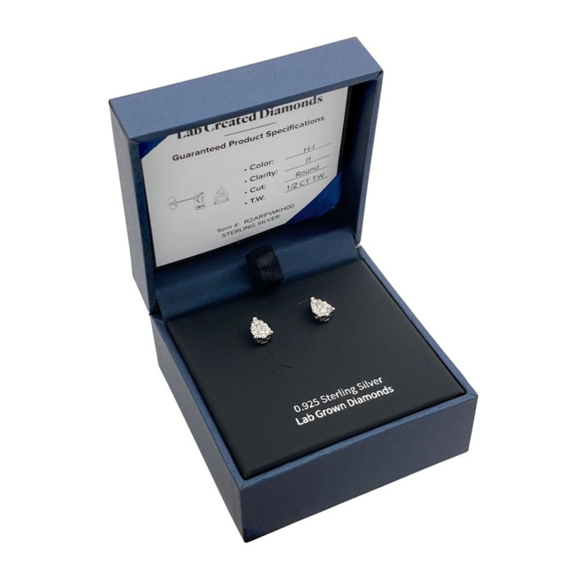 Lab Created Platinum Over Sterling Silver Pear Shape Earring Featuring 1/2 CT TW Lab Grown Diamond