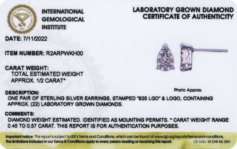 Lab Created Platinum Over Sterling Silver Pear Shape Earring Featuring 1/2 CT TW Lab Grown Diamond
