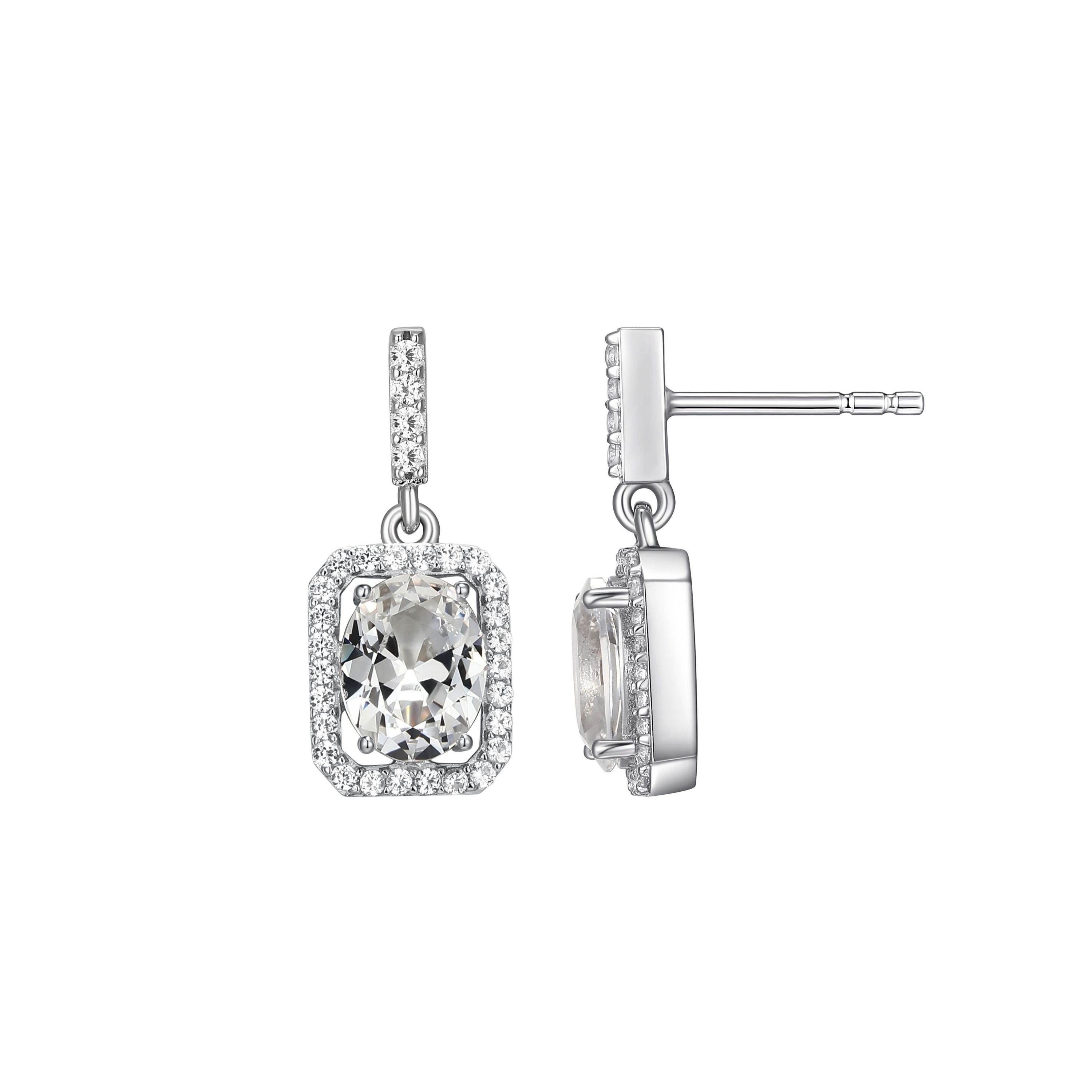 Rhodium Plated Sterling Silver  Moissanite Halo Earring