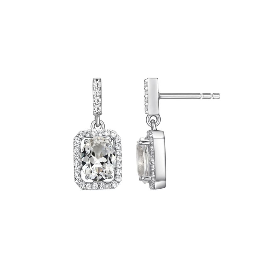 Rhodium Plated Sterling Silver  Moissanite Halo Earring