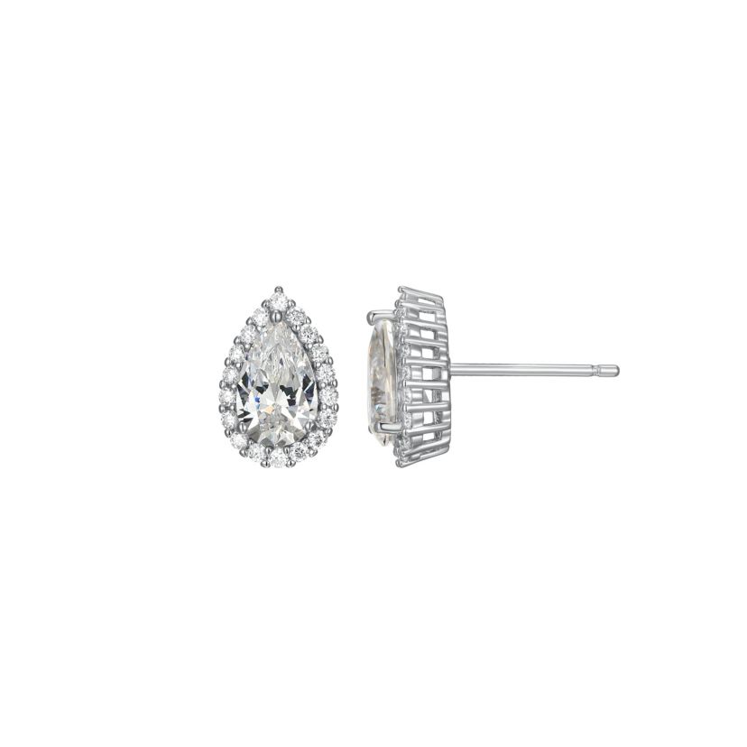 Pear Shaped Moissanite Earrings in 18k Gold or Rhodium Plated Sterling Silver