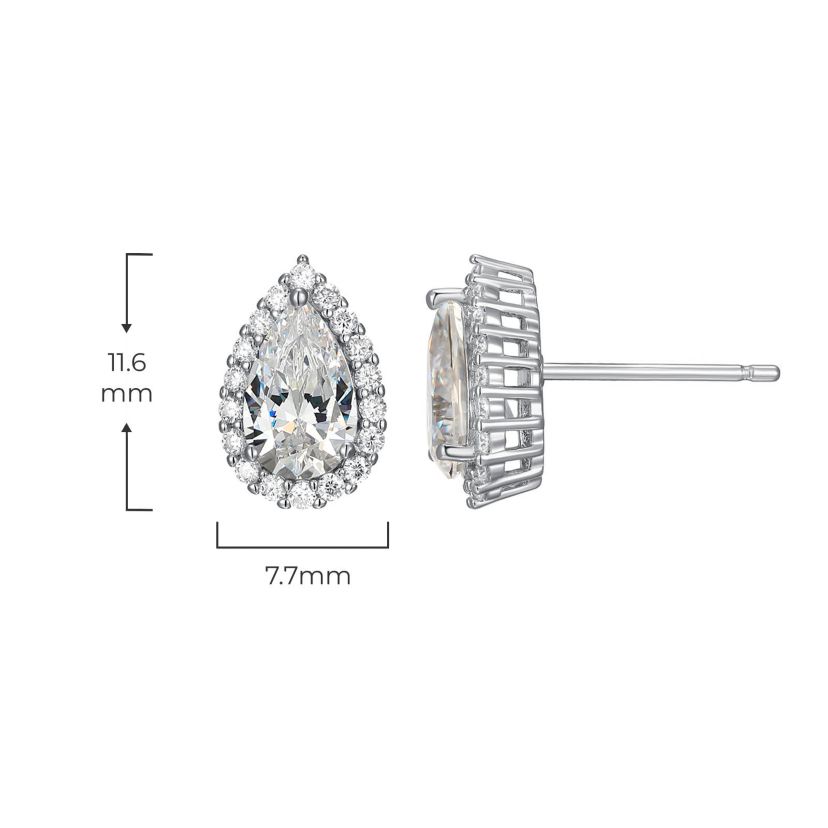 Pear Shaped Moissanite Earrings in 18k Gold or Rhodium Plated Sterling Silver