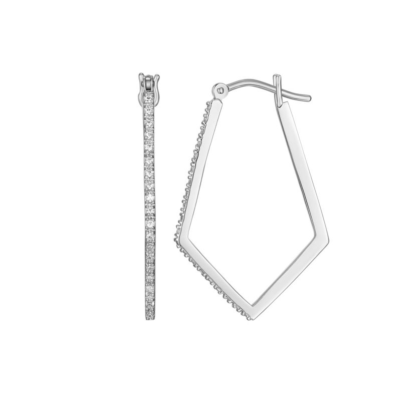 1/4 CTTW Diamond Pentagon Hoop Earrings in Rhodium-plated Sterling Silver