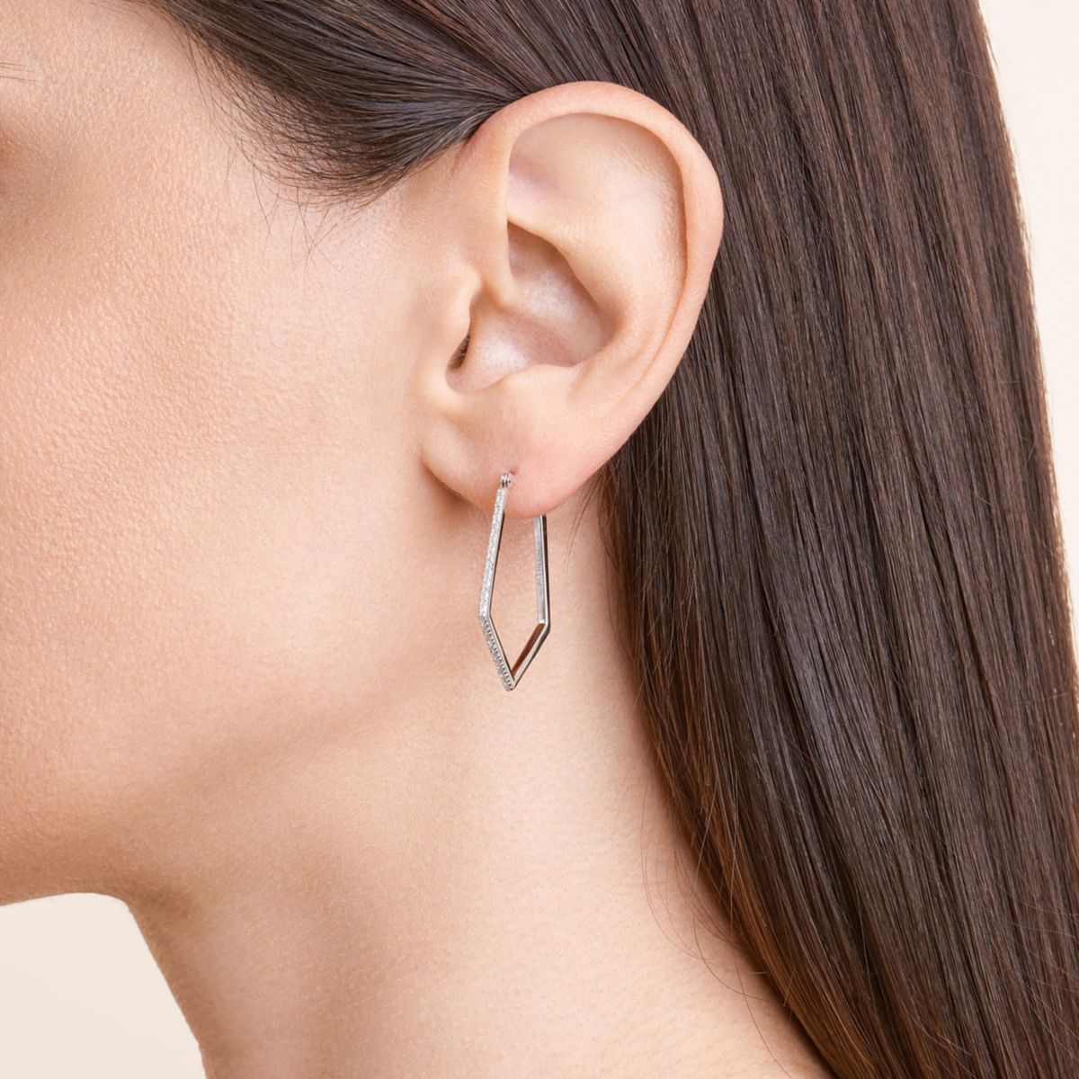 1/4 CTTW Diamond Pentagon Hoop Earrings in Rhodium-plated Sterling Silver