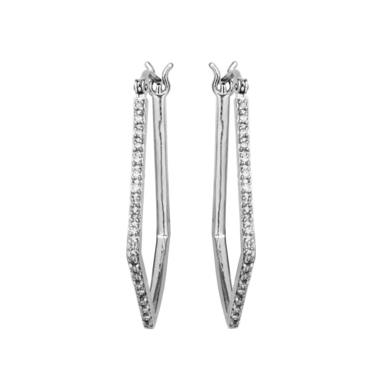1/4 CTTW Diamond Pentagon Hoop Earrings in Rhodium-plated Sterling Silver