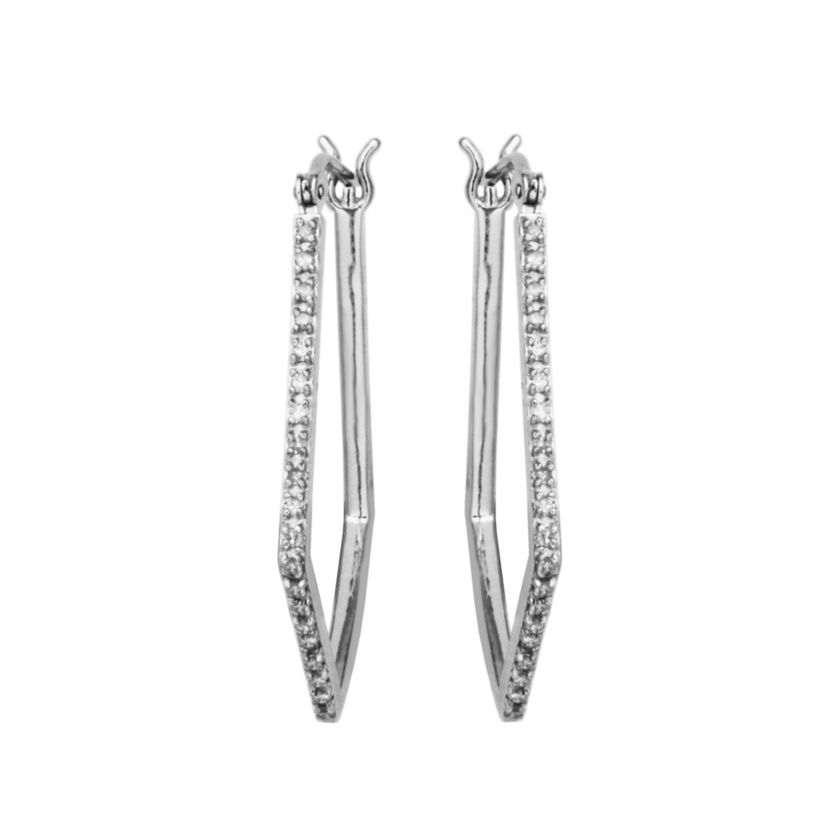 1/4 CTTW Diamond Pentagon Hoop Earrings in Rhodium-plated Sterling Silver