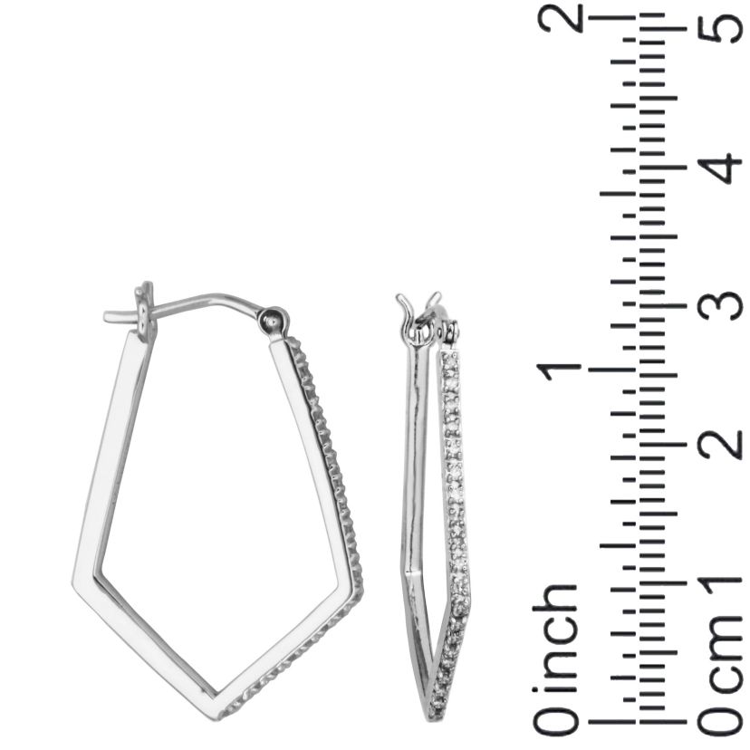 1/4 CTTW Diamond Pentagon Hoop Earrings in Rhodium-plated Sterling Silver