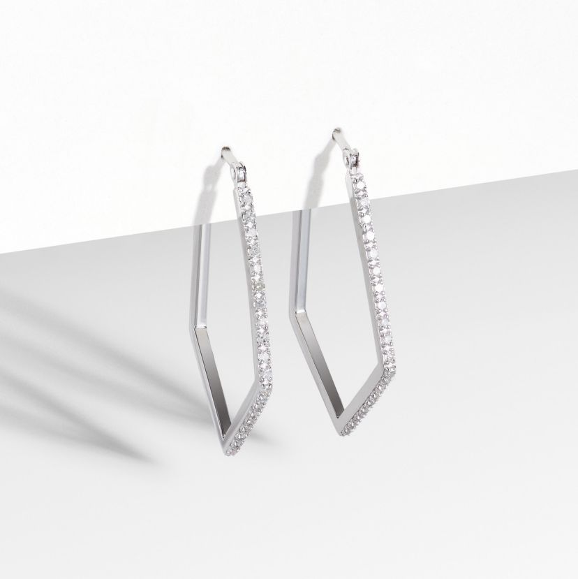 1/4 CTTW Diamond Pentagon Hoop Earrings in Rhodium-plated Sterling Silver