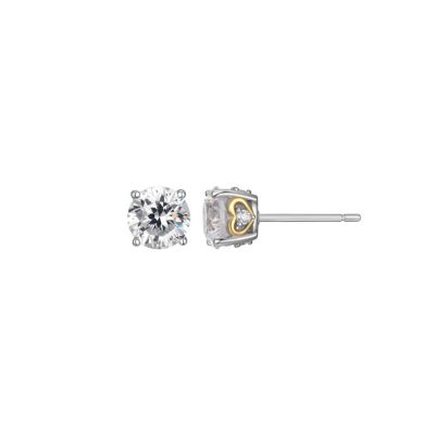 Aurealis Two-tone Sterling Silver Solitaire Moissanite Heart Stud Earrings, White