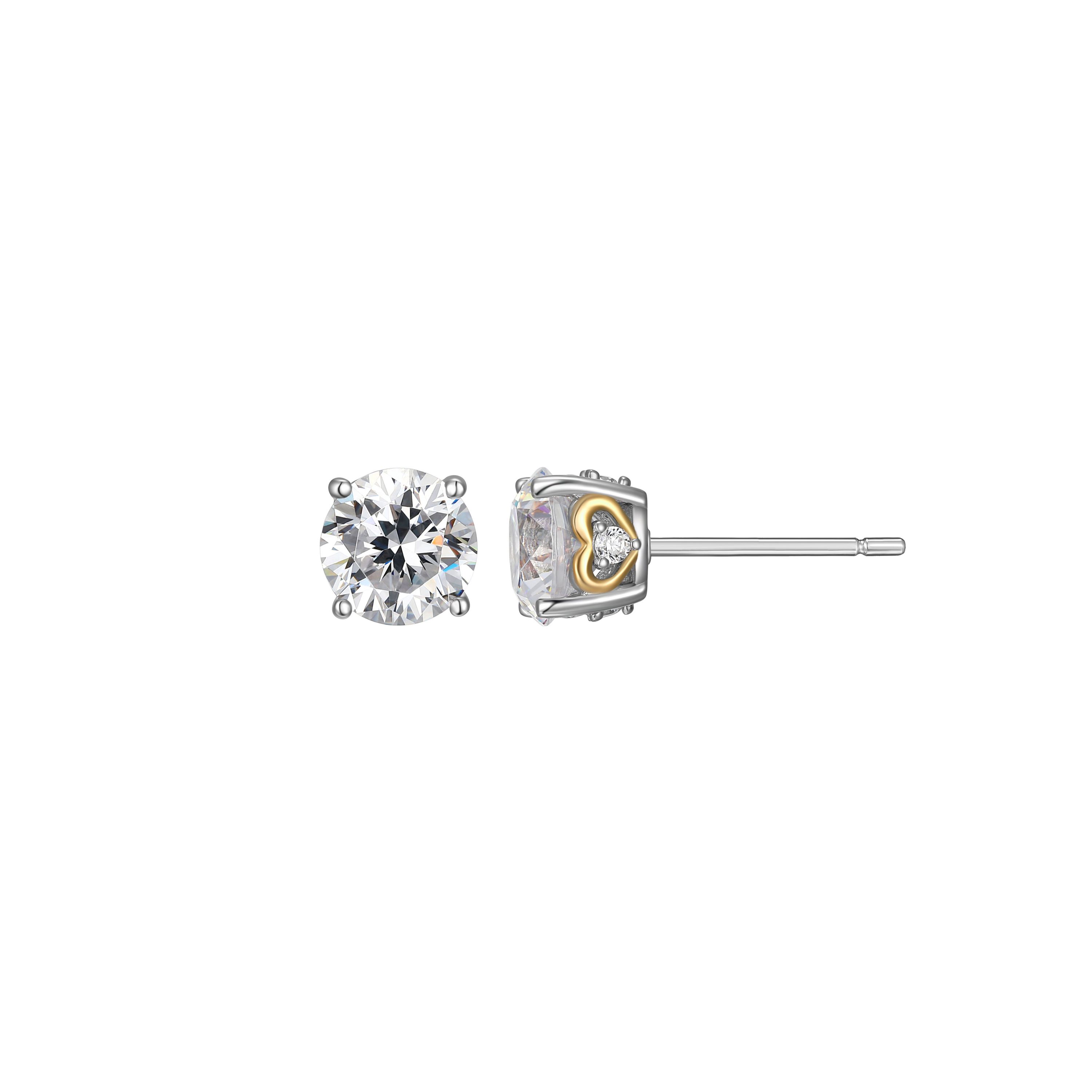 Two-tone Sterling Silver Solitaire Moissanite Heart Stud Earrings