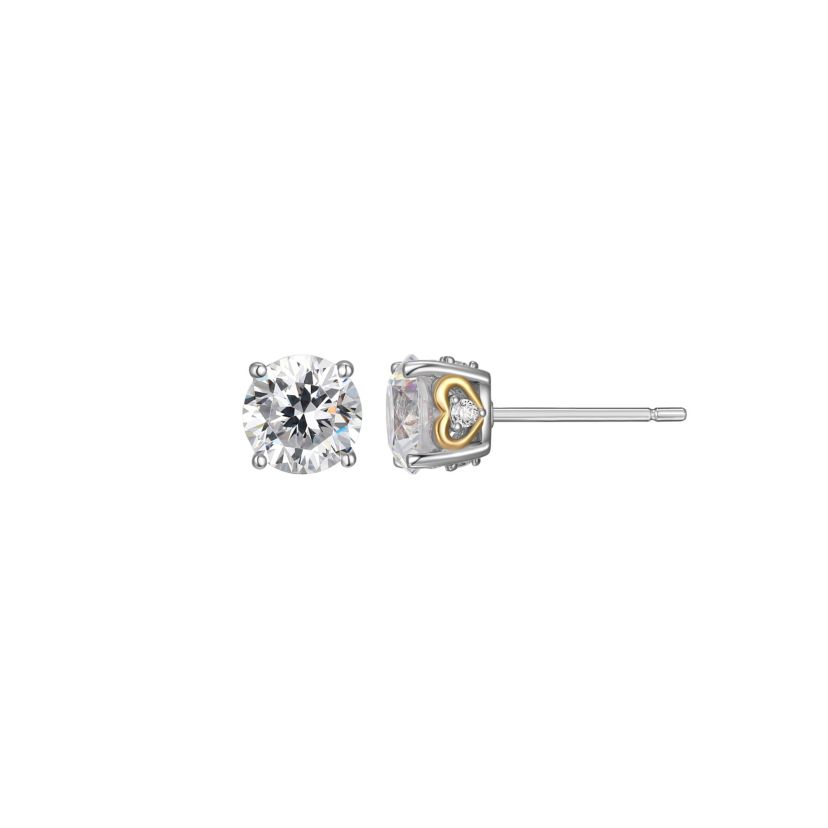 Two-tone Sterling Silver Solitaire Moissanite Heart Stud Earrings