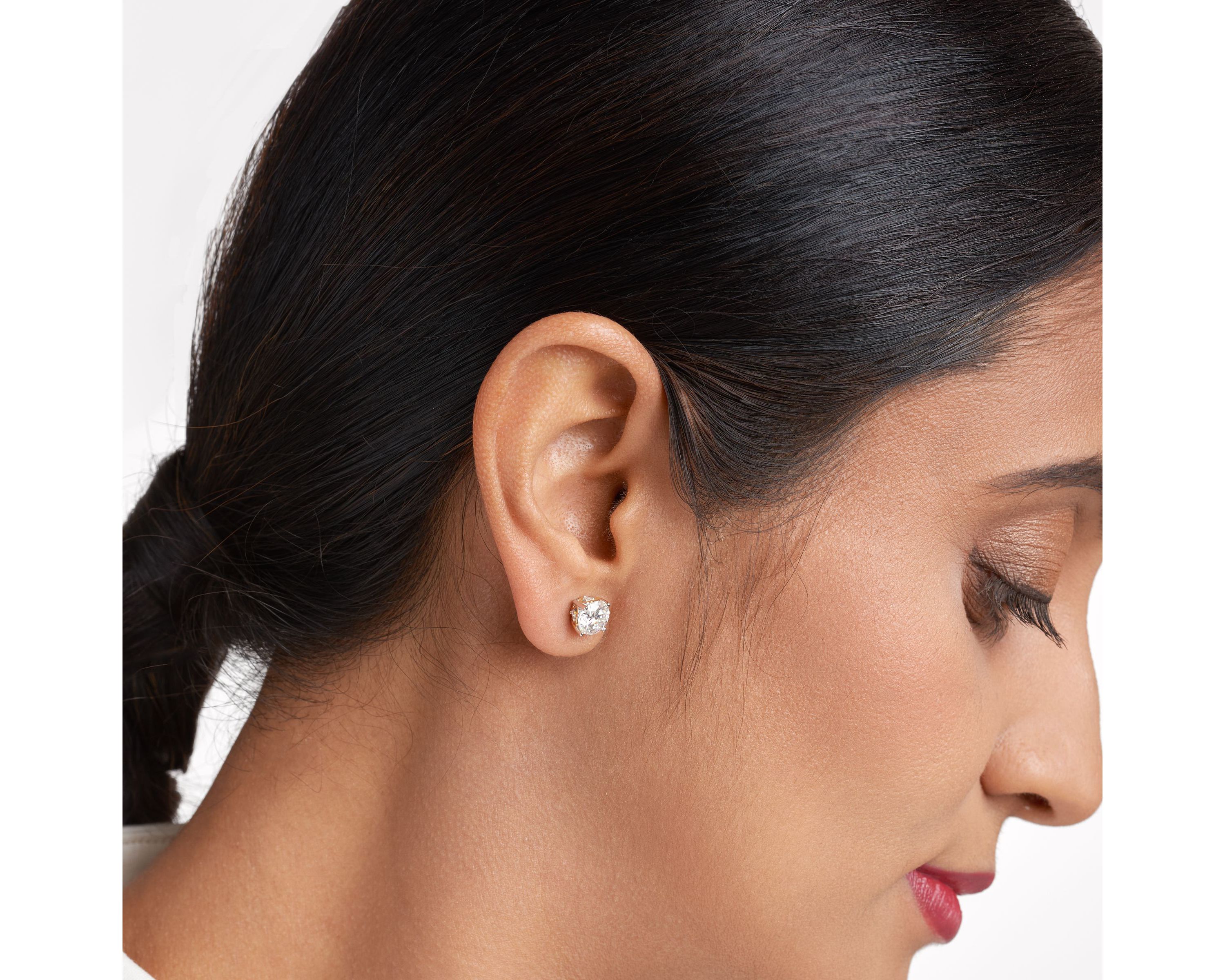 Two-tone Sterling Silver Solitaire Moissanite Heart Stud Earrings