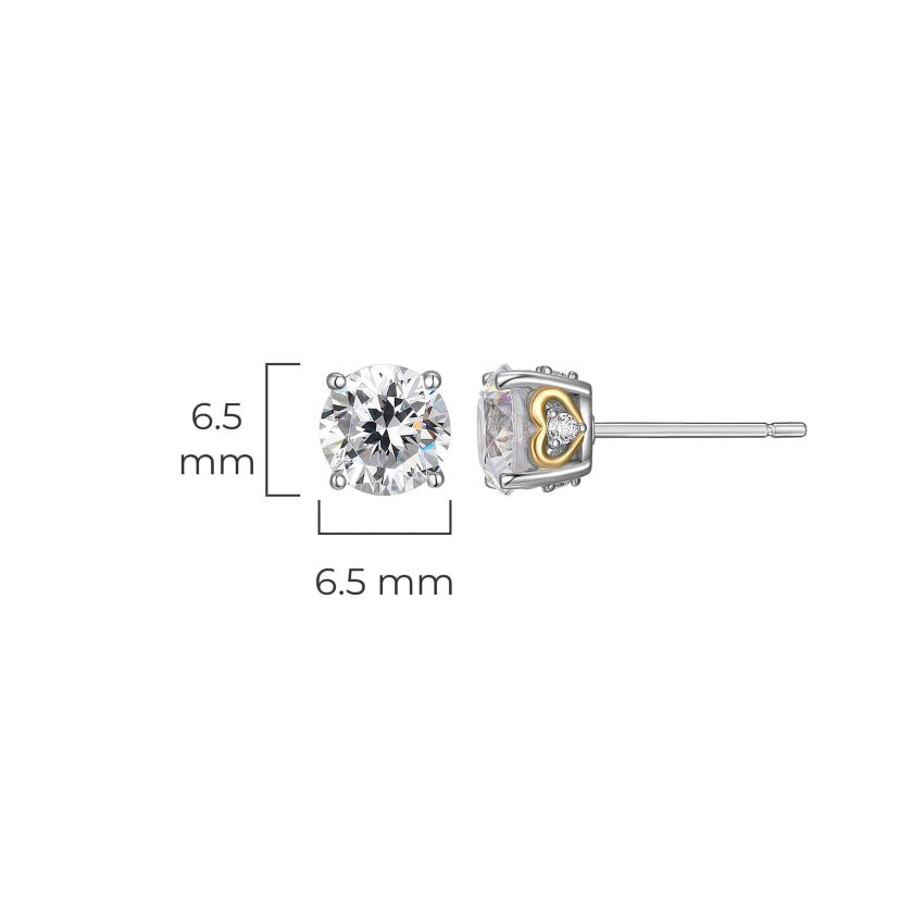 Two-tone Sterling Silver Solitaire Moissanite Heart Stud Earrings