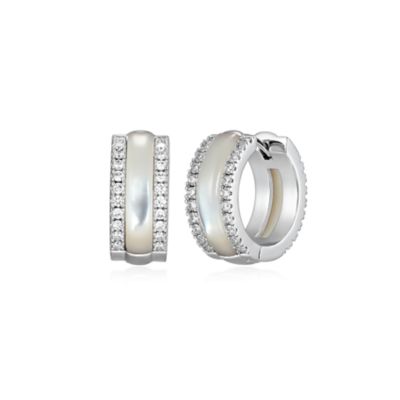Aurealis White Mother of Pearl and Cubic Zirconia Sterling Silver Hoop Earrings