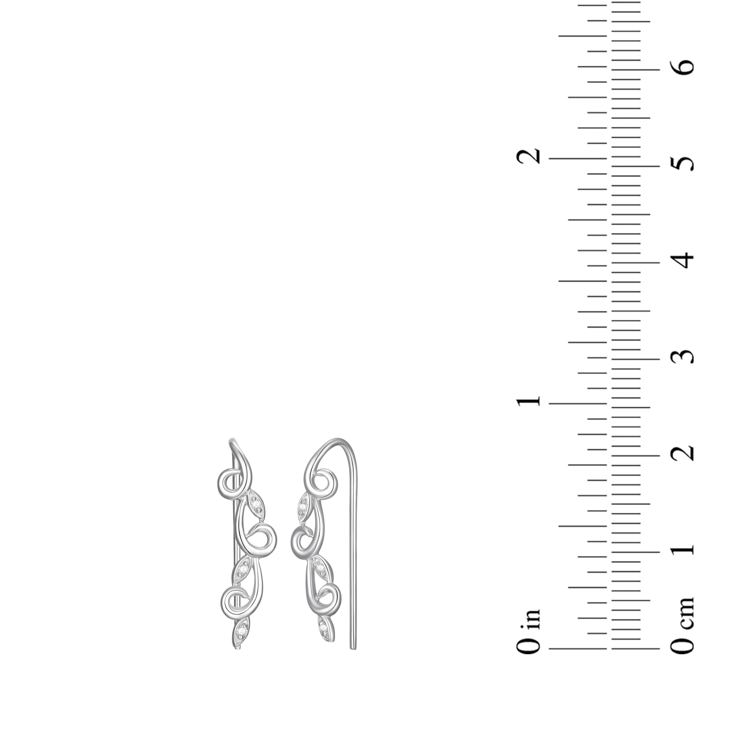 Diamond Accent Vine Swirl Crawler Earrings in Rhodium Plated Sterling Silver