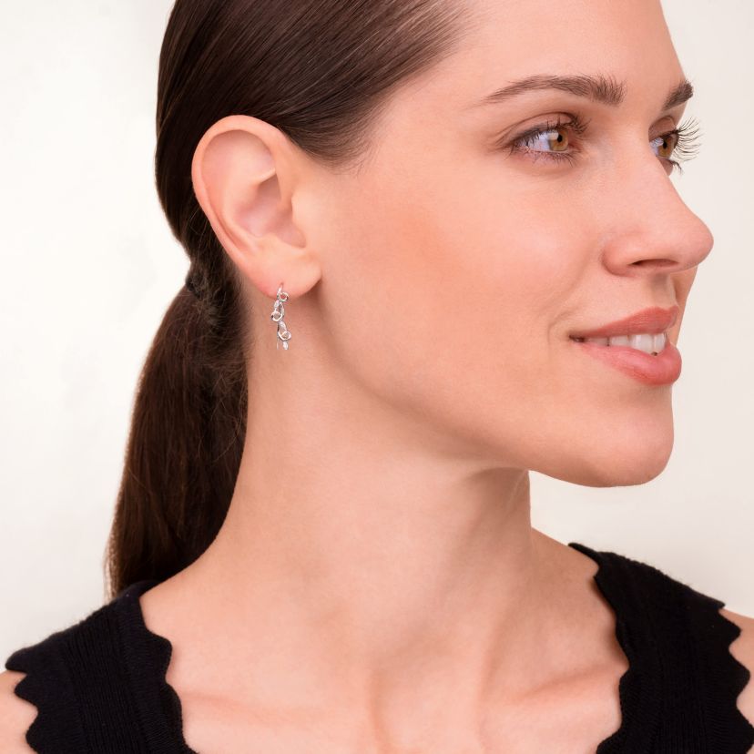 Diamond Accent Vine Swirl Crawler Earrings in Rhodium Plated Sterling Silver