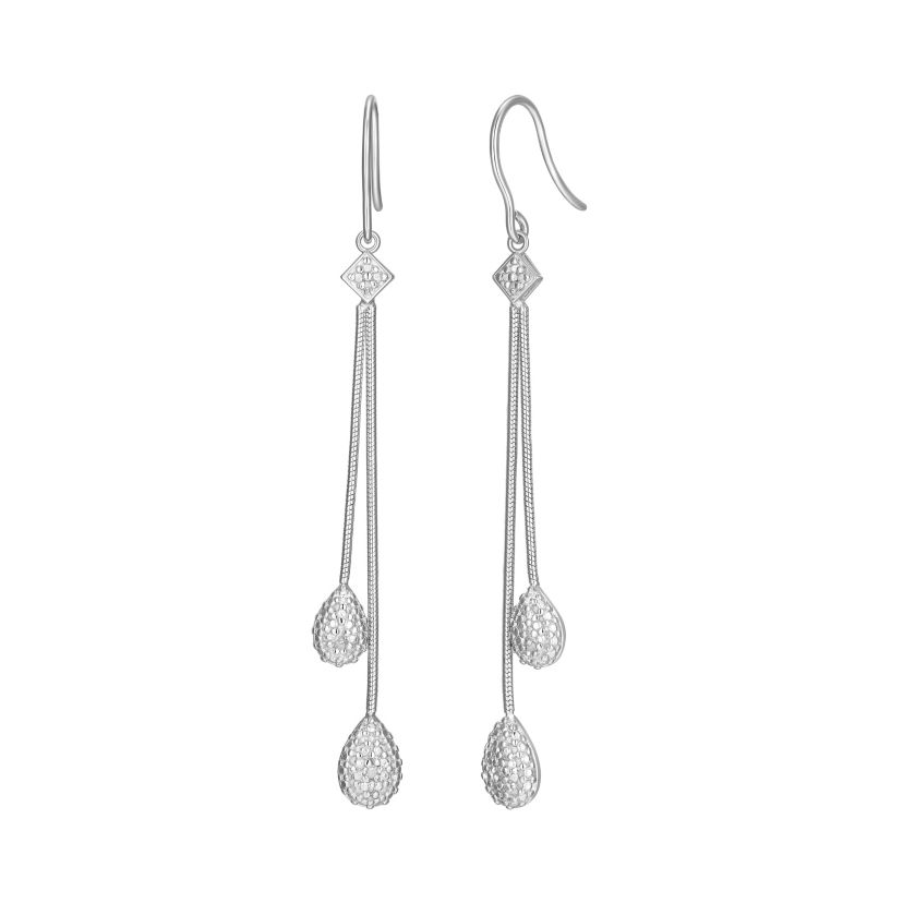 Diamond Accent Pear Cluster Double Chain Drop Earrings in Rhodium Plated Sterling Silver