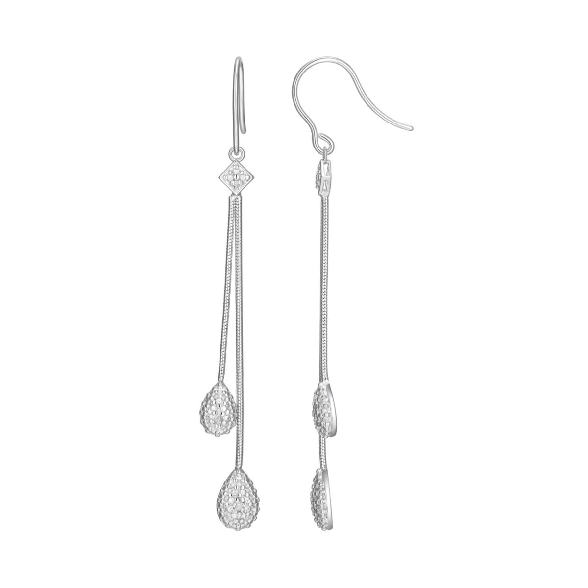 Diamond Accent Pear Cluster Double Chain Drop Earrings in Rhodium Plated Sterling Silver