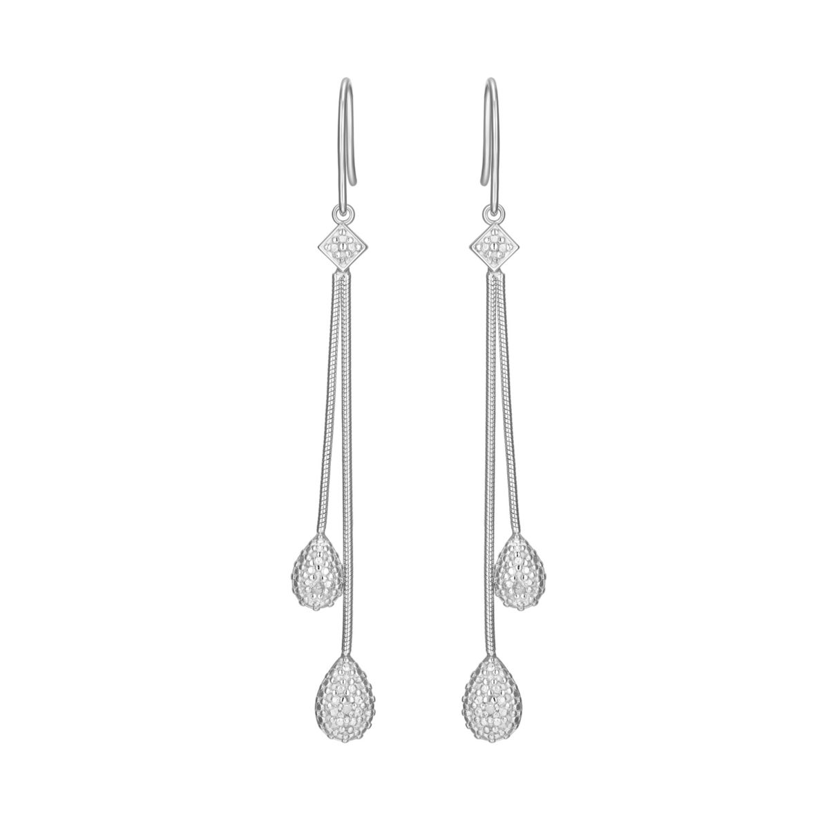 Diamond Accent Pear Cluster Double Chain Drop Earrings in Rhodium Plated Sterling Silver