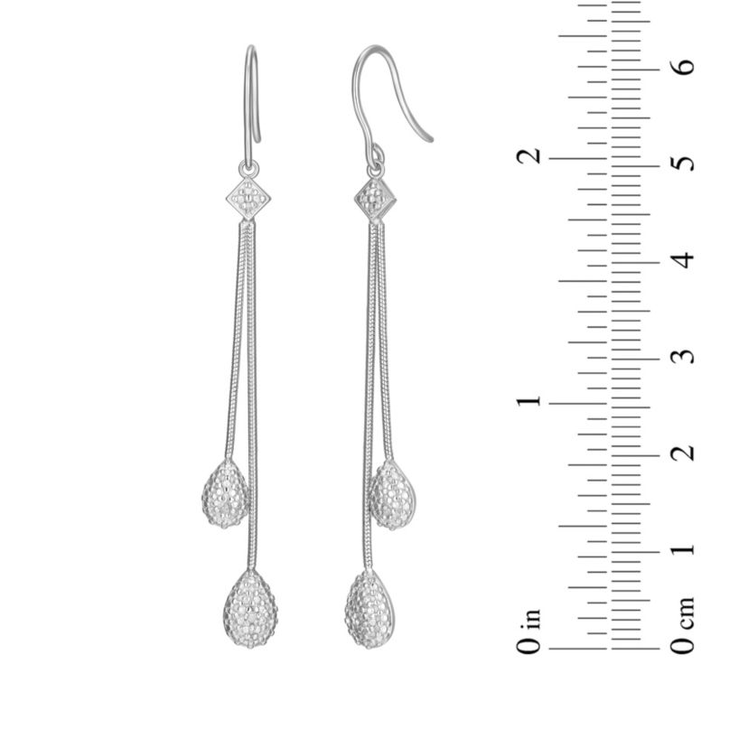 Diamond Accent Pear Cluster Double Chain Drop Earrings in Rhodium Plated Sterling Silver