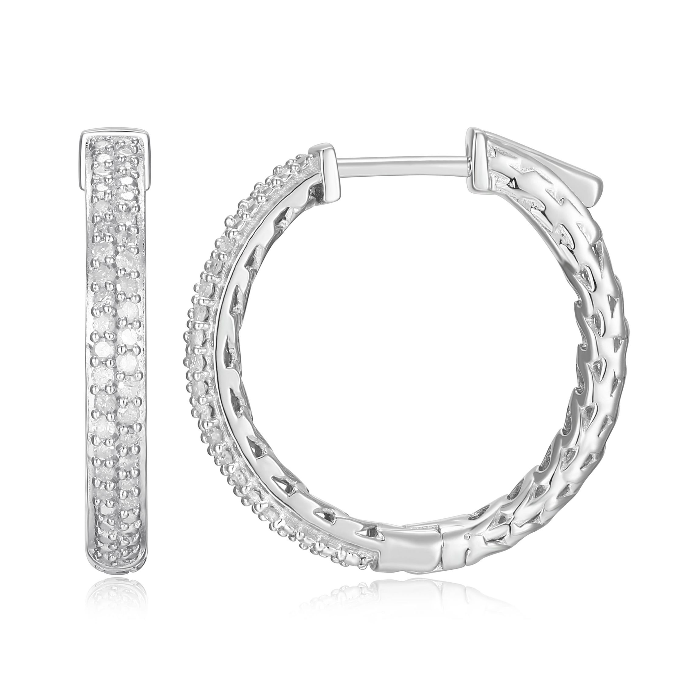 1/4 cttw Diamond Pave Hinged Hoop Earrings in Rhodium Plated Sterling Silver