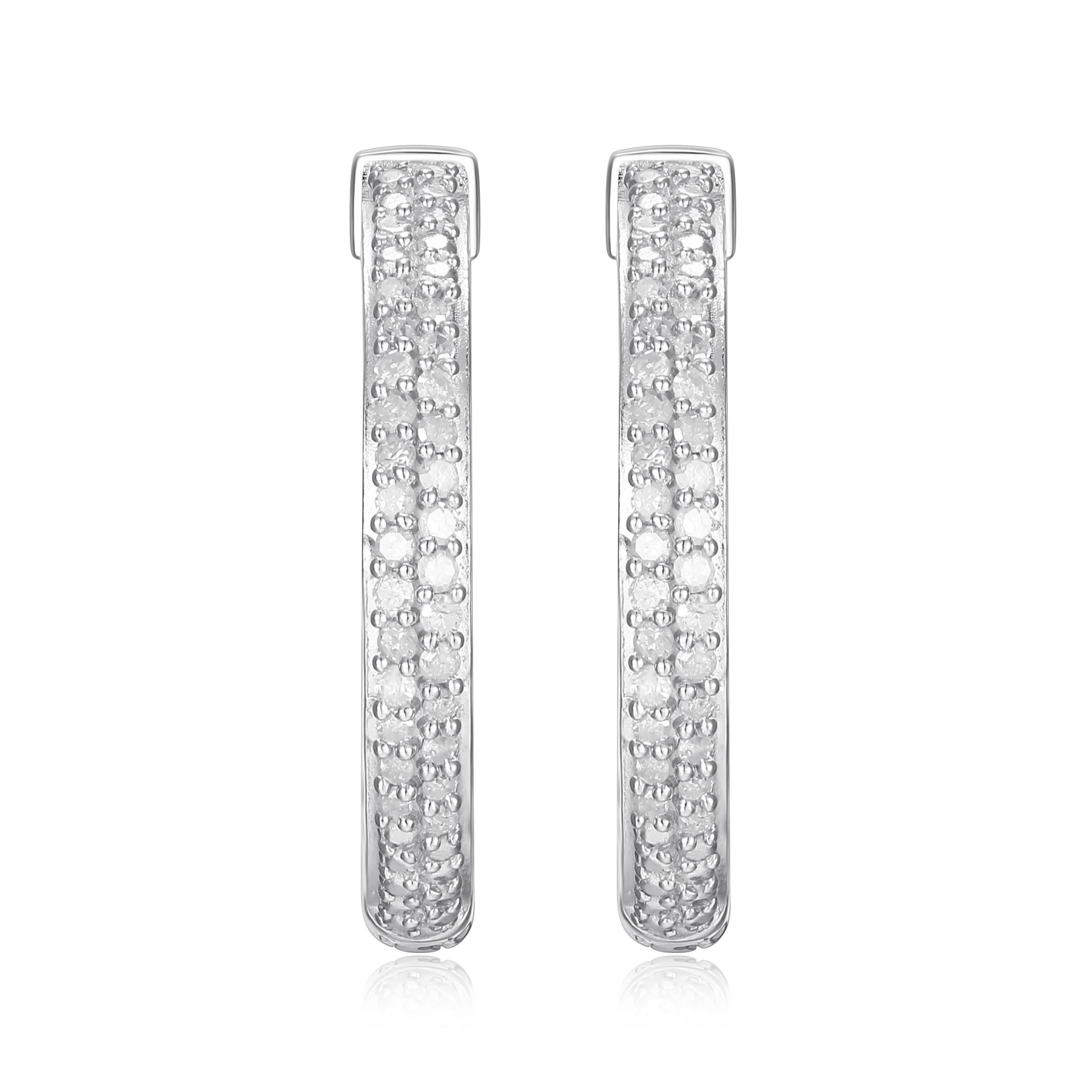 1/4 cttw Diamond Pave Hinged Hoop Earrings in Rhodium Plated Sterling Silver