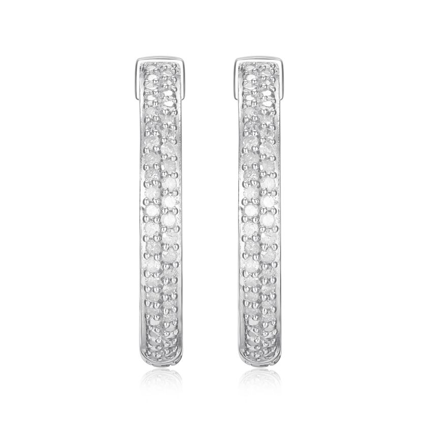 1/4 cttw Diamond Pave Hinged Hoop Earrings in Rhodium Plated Sterling Silver