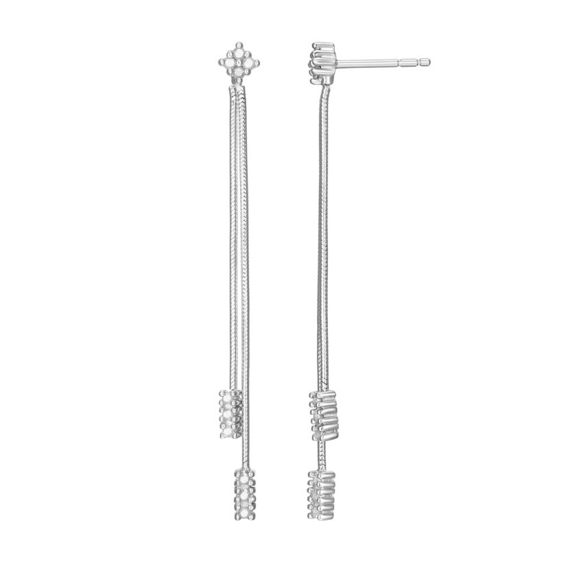 1/4 cttw Diamond Cluster Double Chain Drop Earrings in Rhodium Plated Sterling Silver