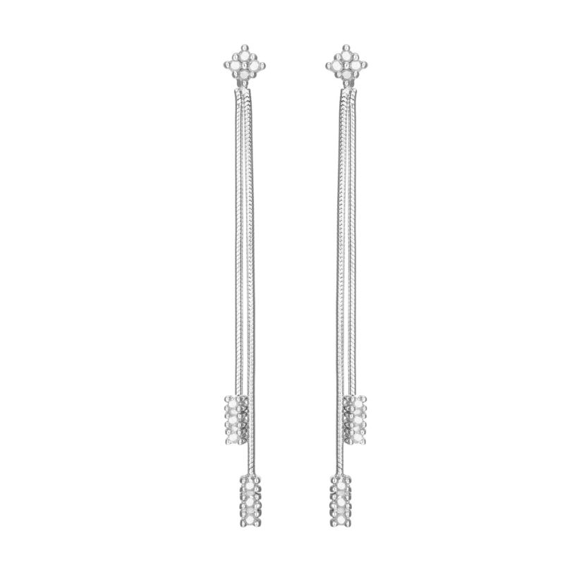 1/4 cttw Diamond Cluster Double Chain Drop Earrings in Rhodium Plated Sterling Silver