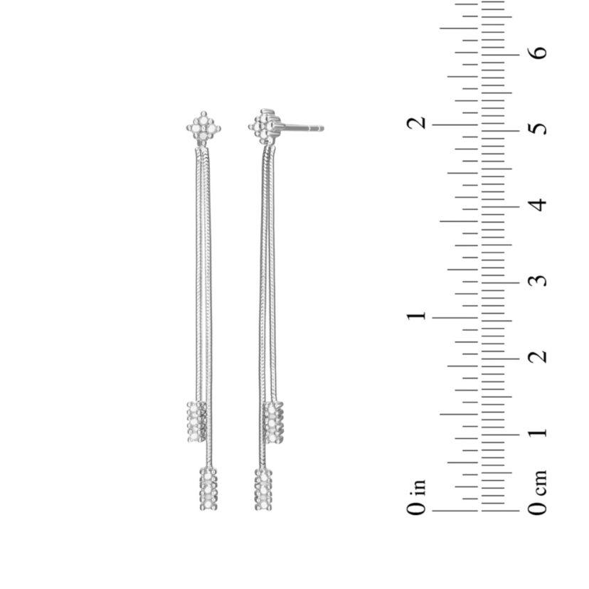 1/4 cttw Diamond Cluster Double Chain Drop Earrings in Rhodium Plated Sterling Silver