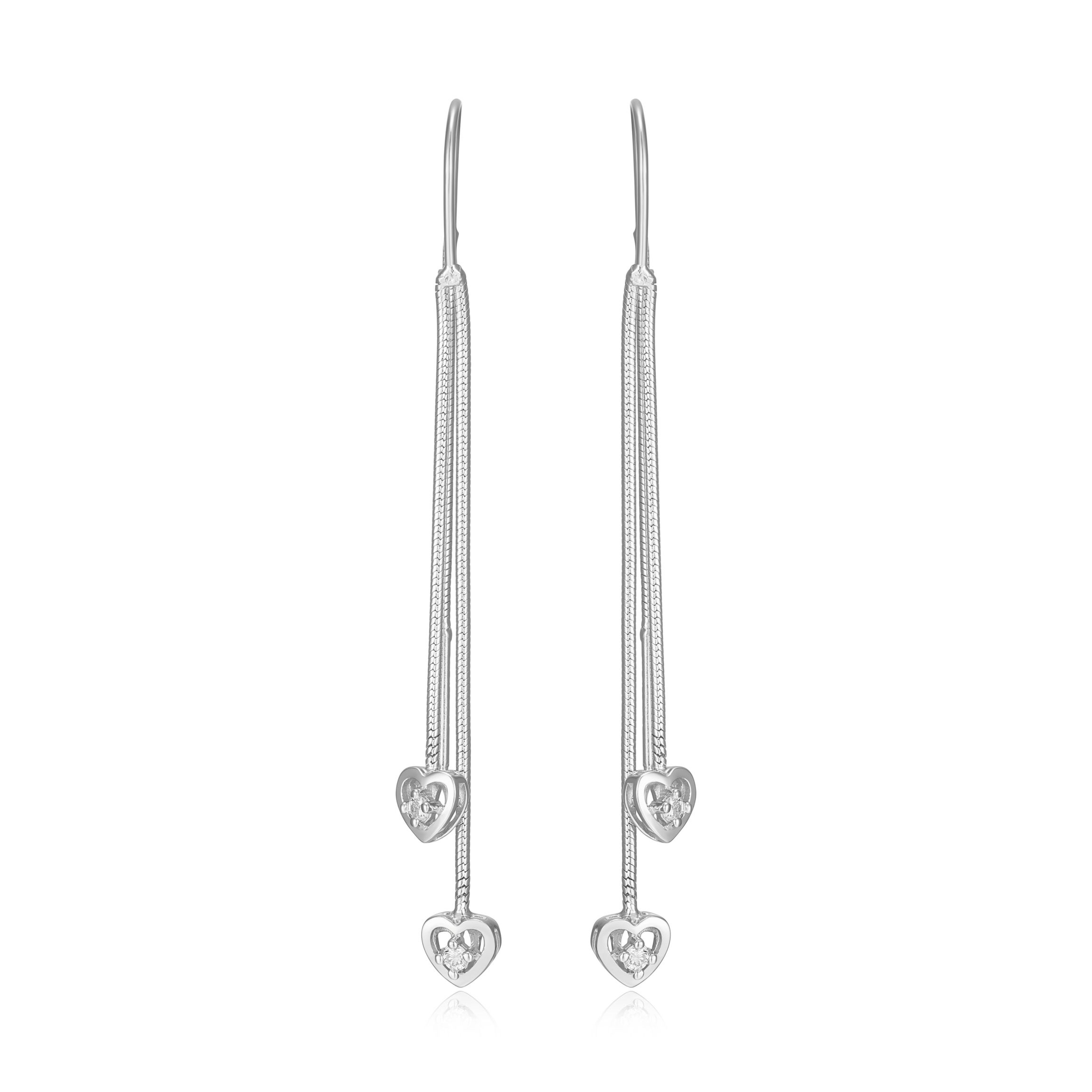Diamond Accent Heart Threader Earrings in Rhodium Plated Sterling Silver