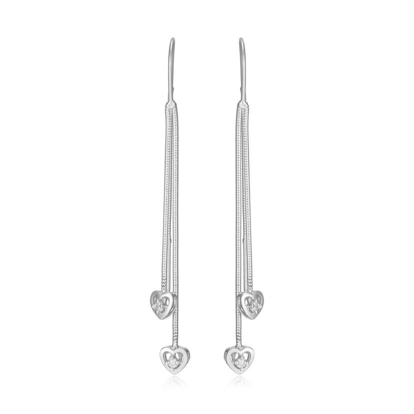 Diamond Accent Heart Threader Earrings in Rhodium Plated Sterling Silver