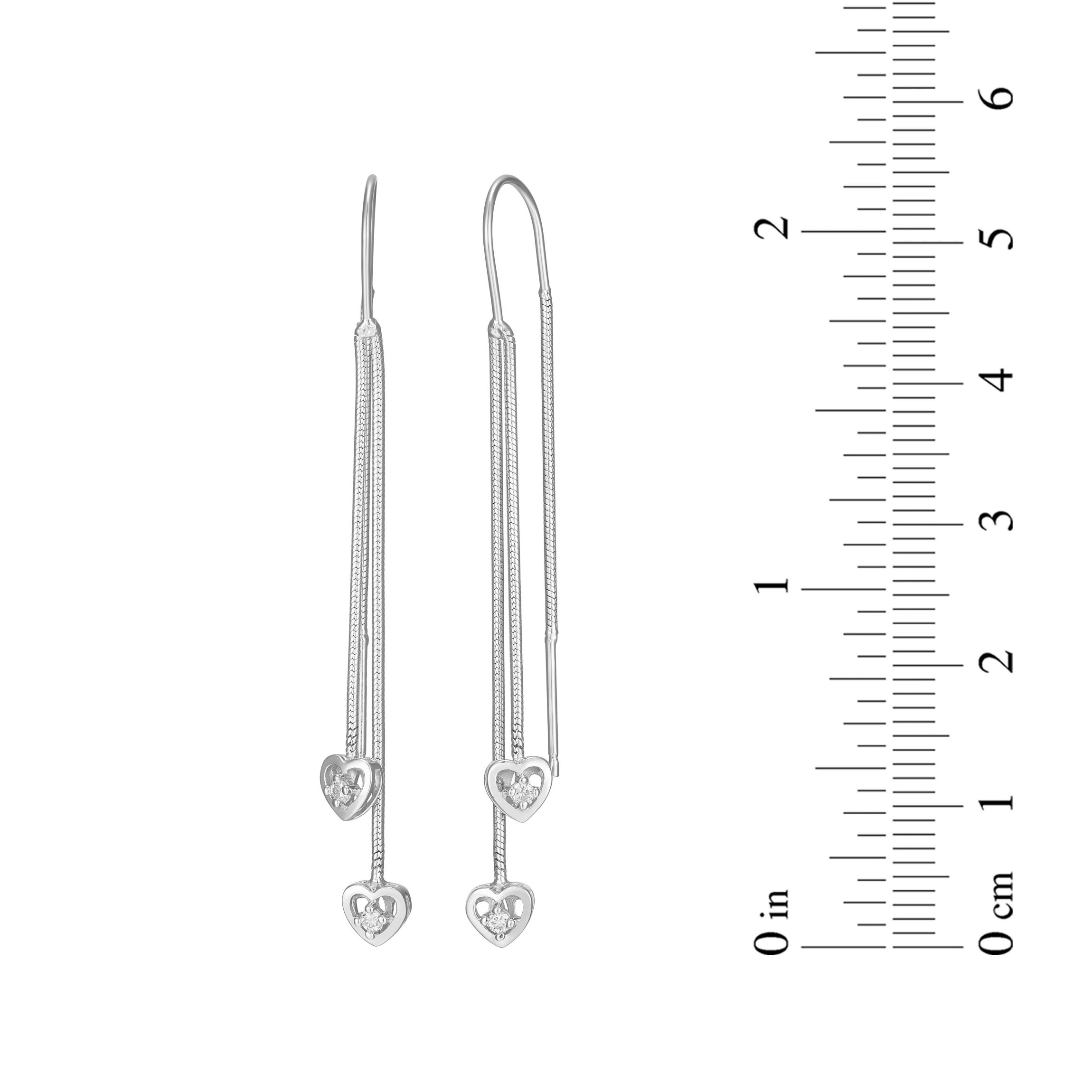Diamond Accent Heart Threader Earrings in Rhodium Plated Sterling Silver