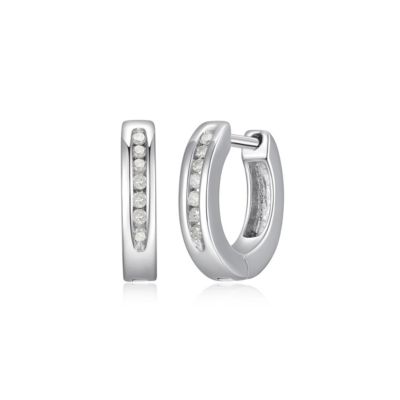 Aurealis 1/10 cttw Diamond Hinged Hoop Earrings in Rhodium Plated Sterling Silver, White