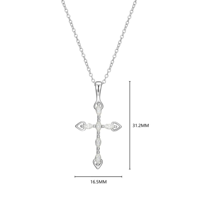 Lab Created Rhodium Plated Sterling Silver Womens Created Moissanite Minimalist Cross Pendant Necklace