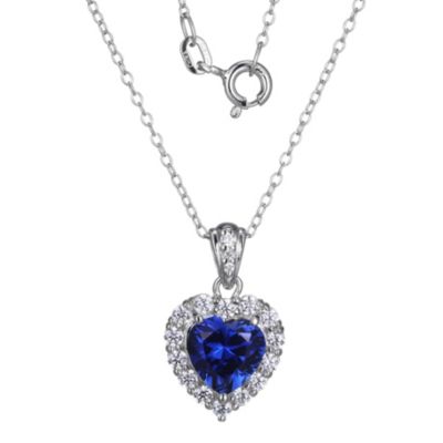 Aurealis Lab Created Created Blue Sapphire heart necklace in Rhodium-plated Sterling Silver