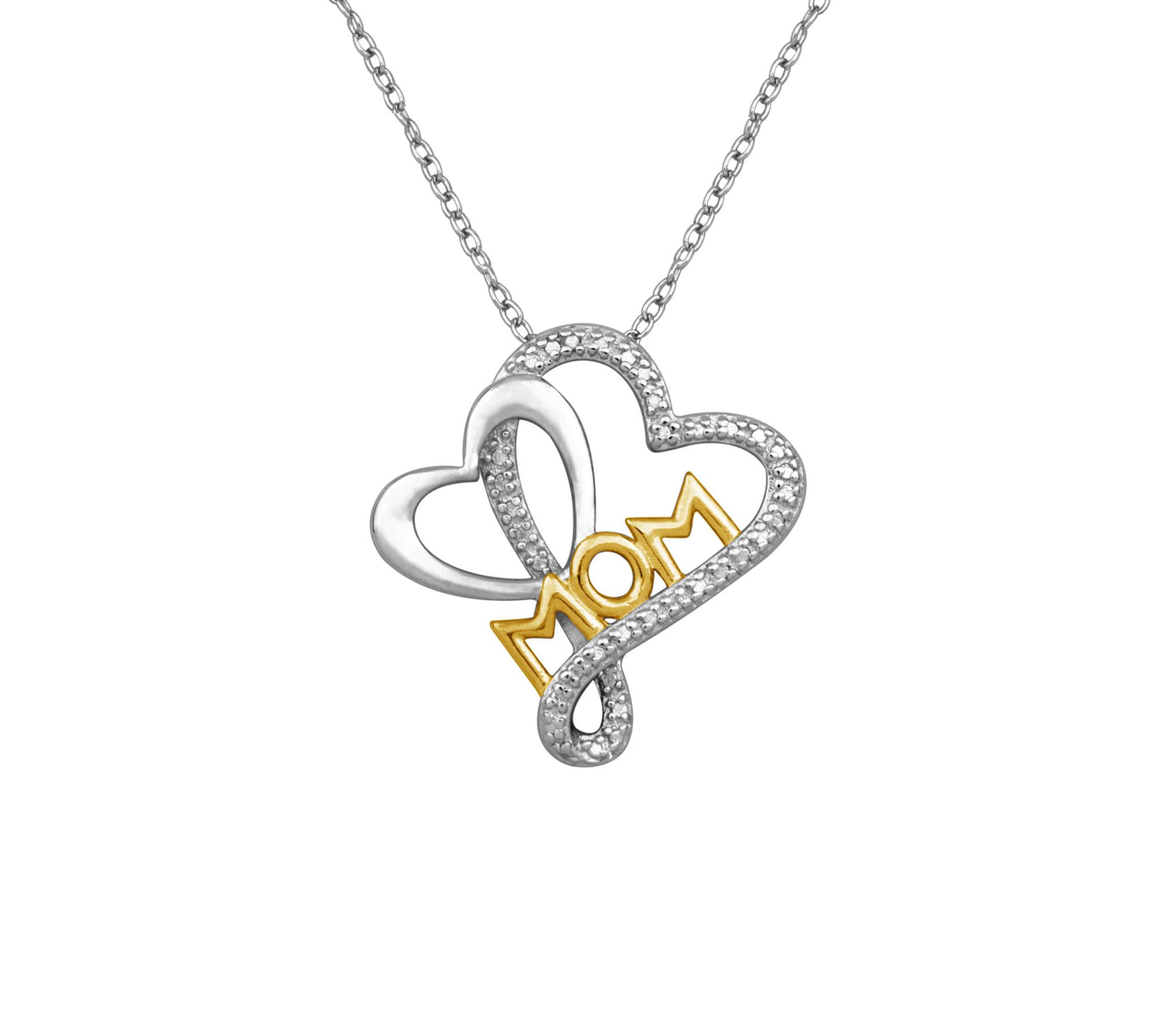 Diamond Accent Heart Mom Pendant in Rhodium Plated Sterling Silver with 18" Chain