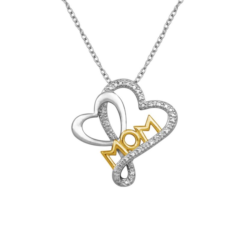 Diamond Accent Heart Mom Pendant in Rhodium Plated Sterling Silver with 18" Chain