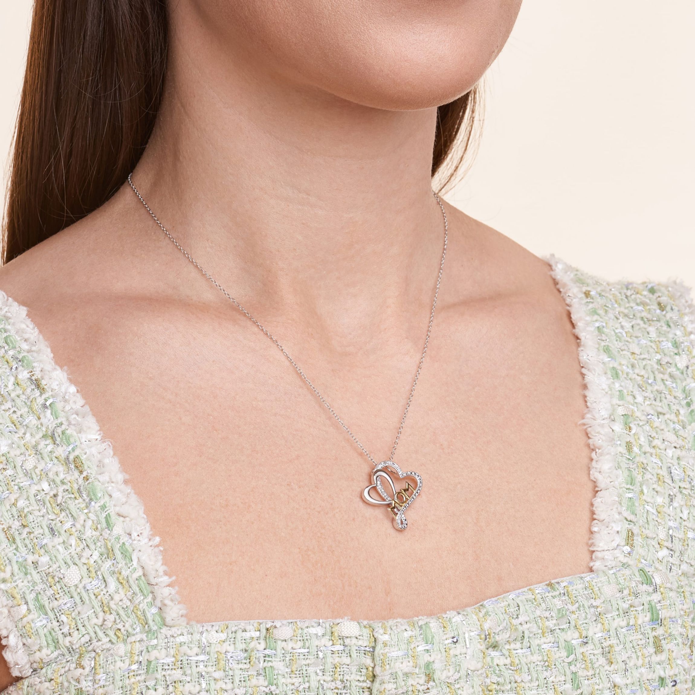 Diamond Accent Heart Mom Pendant in Rhodium Plated Sterling Silver with 18" Chain