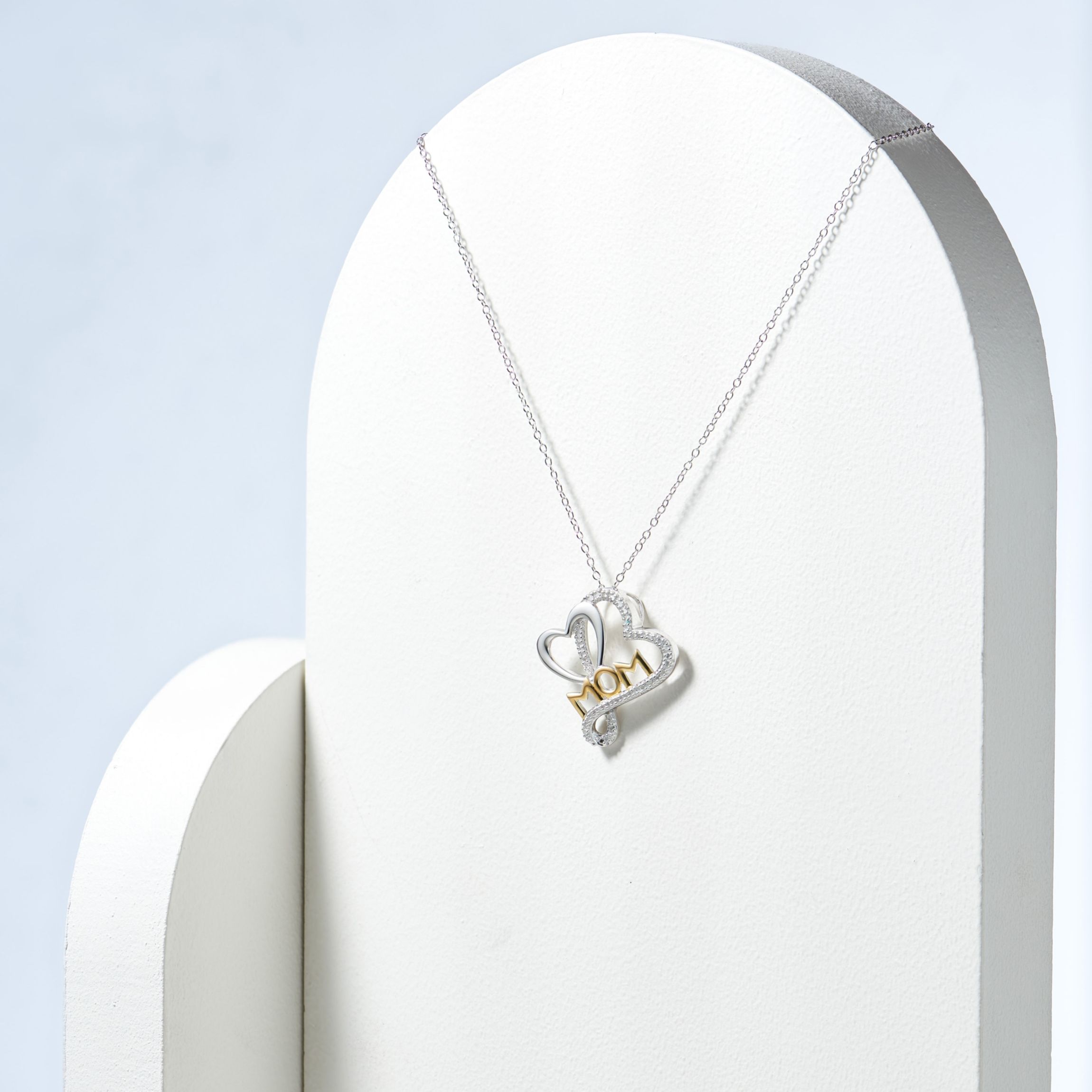 Diamond Accent Heart Mom Pendant in Rhodium Plated Sterling Silver with 18" Chain