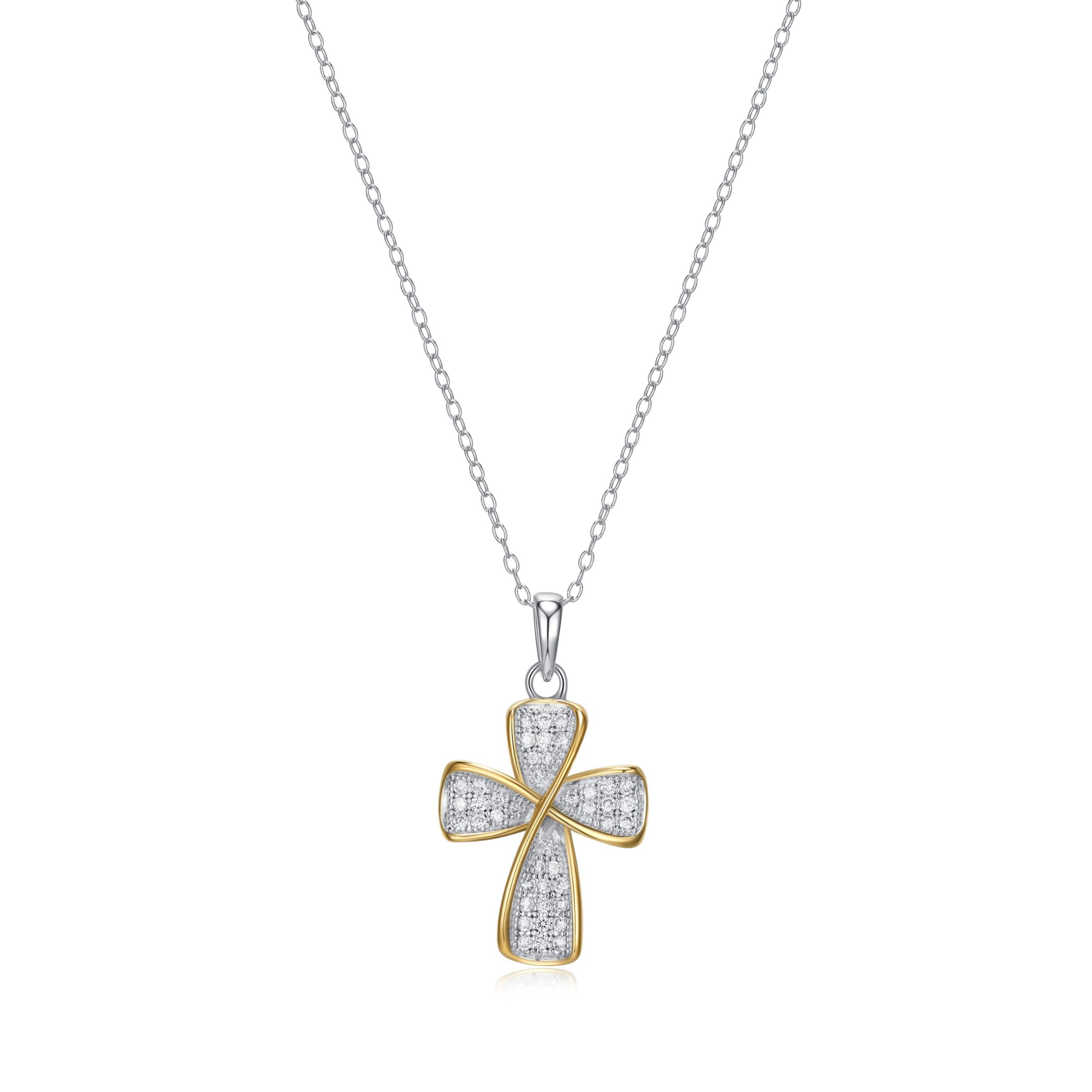 Lab Created Two-tone 1/3 CT TW Lab Grown Diamond Cross Necklace