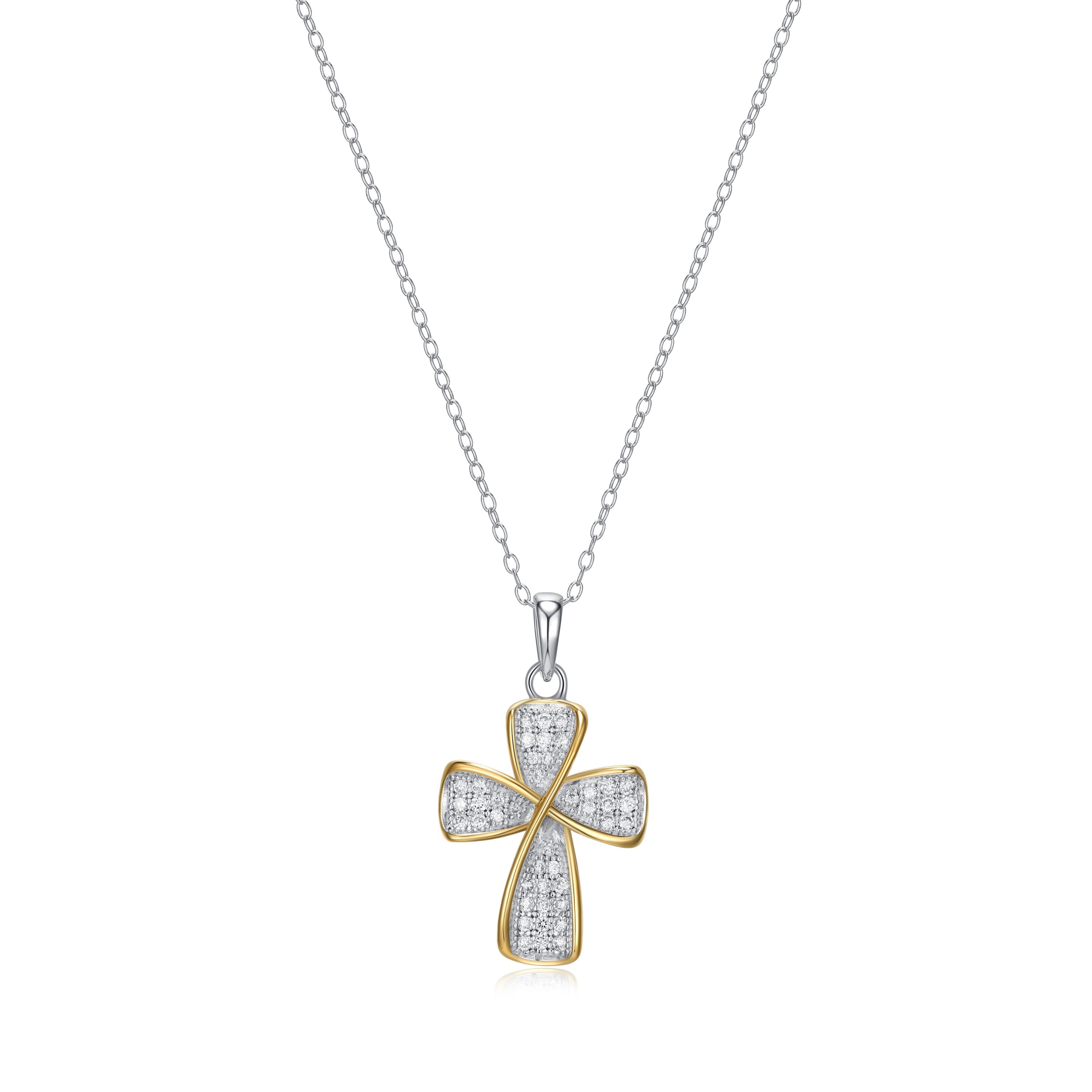 Lab Created Two-tone 1/3 CT TW Lab Grown Diamond Cross Necklace